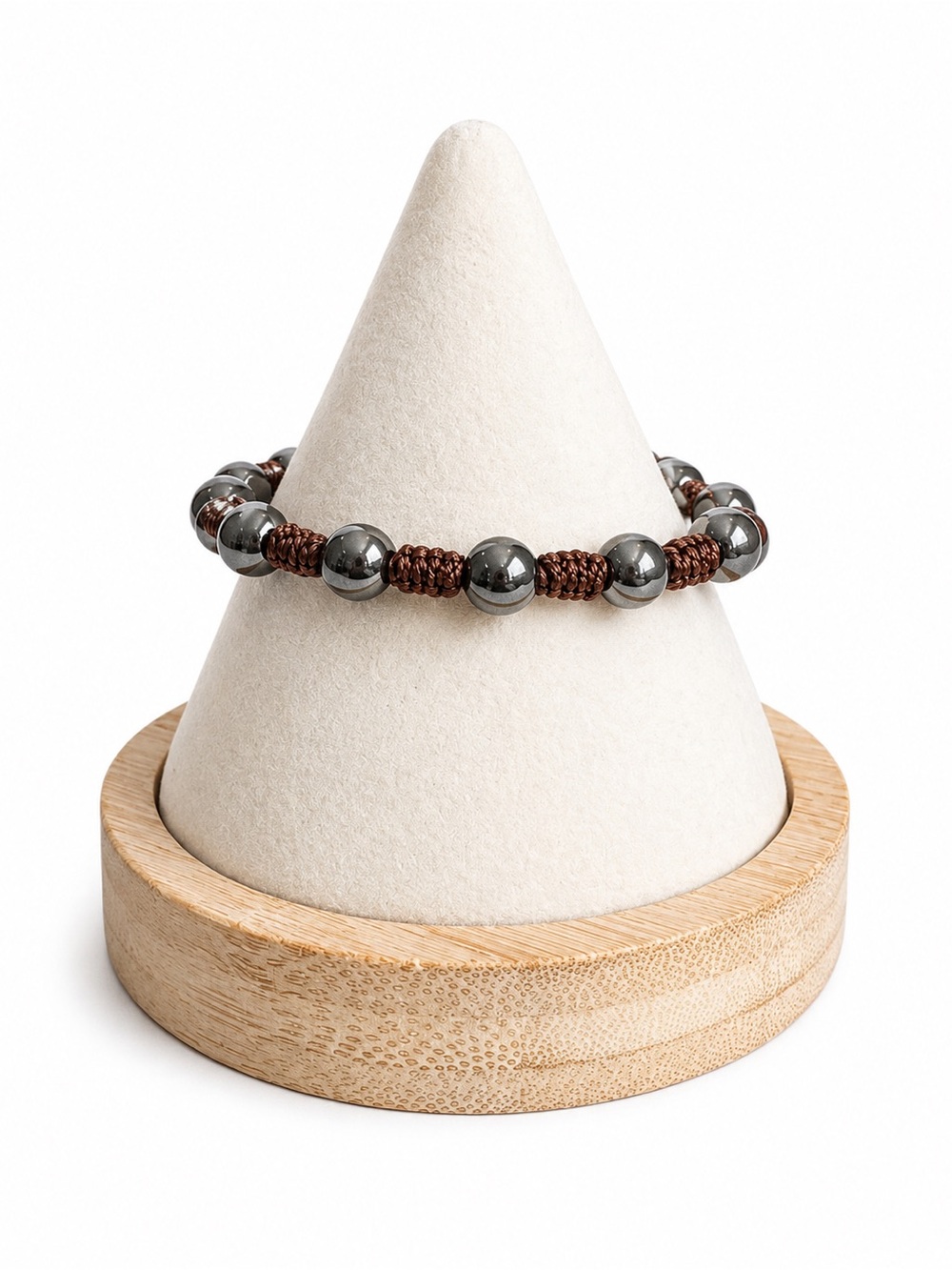 Braided Hematite Bead Bracelet Adjustable Cord Minimalist Boho Unisex Jewelry